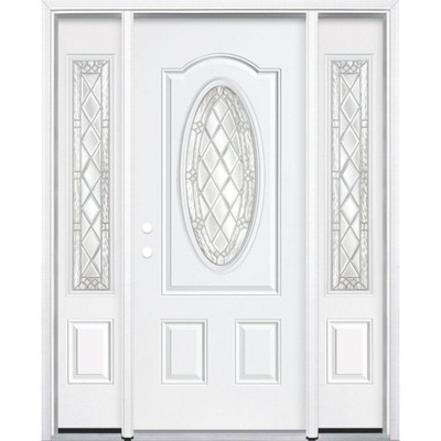 69"x80"x6 9/16" Halifax Nickel 3/4 Oval Lite Right Hand Entry Door with Brickmould
