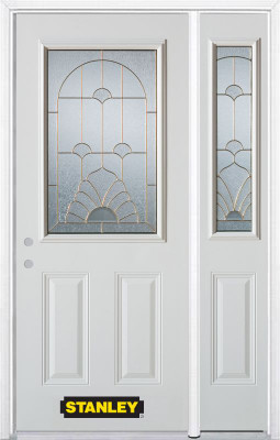 48 In. x 82 In. 1/2 Lite 2-Panel Pre-Finished White Steel Entry Door with Sidelite and Brickmould