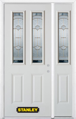 50 In. x 82 In. 2-Lite 2-Panel Pre-Finished White Steel Entry Door with Sidelite and Brickmould