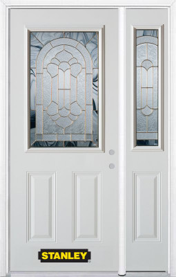 50 In. x 82 In. 1/2 Lite 2-Panel Pre-Finished White Steel Entry Door with Sidelite and Brickmould
