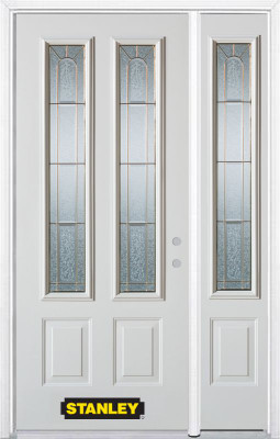 48 In. x 82 In. 2-Lite 2-Panel Pre-Finished White Steel Entry Door with Sidelite and Brickmould