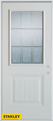 Geometric Glue Chip 1/2 Lite 1-Panel Pre-Finished White 34 In. x 80 In. Steel Entry Door - Left Inswing