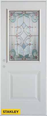 Art Deco 1/2 Lite 1-Panel White 32 In. x 80 In. Steel Entry Door - Right Inswing