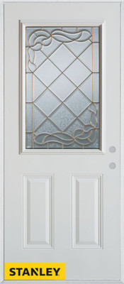 Art Deco Zinc 1/2 Lite 2-Panel White 34 In. x 80 In. Steel Entry Door - Left Inswing
