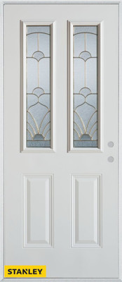 Art Deco 2-Lite 2-Panel White 36 In. x 80 In. Steel Entry Door - Left Inswing