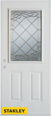 Art Deco 1/2 Lite 2-Panel White 32 In. x 80 In. Steel Entry Door - Right Inswing