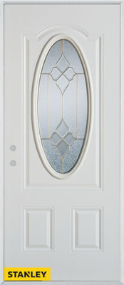 Geometric Oval Lite 2-Panel White 36 In. x 80 In. Steel Entry Door - Right Inswing
