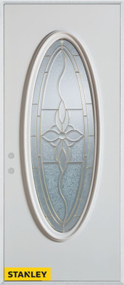 Traditional Patina Oval Lite White 36 In. x 80 In. Steel Entry Door - Right Inswing