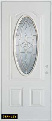 Traditional Oval Lite 2-Panel White 32 In. x 80 In. Steel Entry Door - Left Inswing