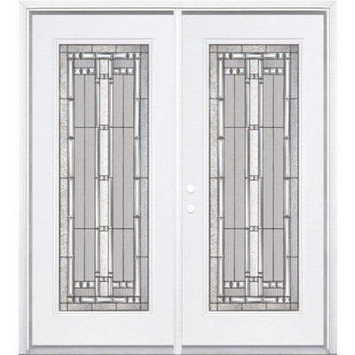 72"x80"x4 9/16" Elmhurst Antique Black Camber Full Lite Right Hand Entry Door with Brickmould
