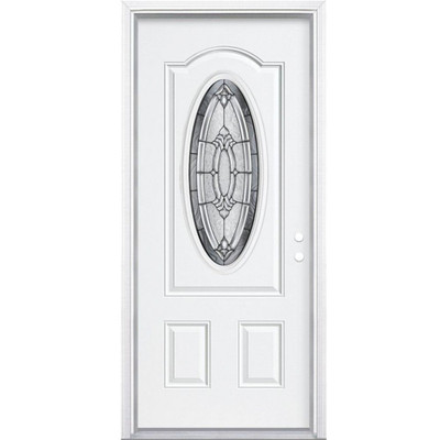 32 In. x 80 In. x 6 9/16 In. Providence Antique Black 3/4 Oval Lite Left Hand Entry Door with Brickmould