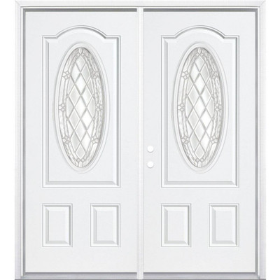 72"x80"x6 9/16" Halifax Nickel 3/4 Oval Lite Right Hand Entry Door with Brickmould
