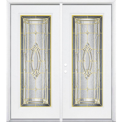 64"x80"x4 9/16" Providence Brass Full Lite Right Hand Entry Door with Brickmould