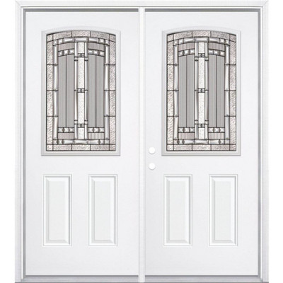72"x80"x6 9/16" Elmhurst Antique Black Camber Half Lite Right Hand Entry Door with Brickmould