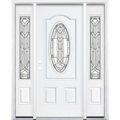 69"x80"x4 9/16" Chatham Antique Black 3/4 Oval Lite Right Hand Entry Door with Brickmould