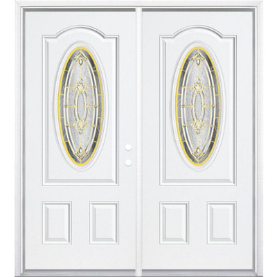 64"x80"x4 9/16" Providence Brass 3/4 Oval Lite Left Hand Entry Door with Brickmould