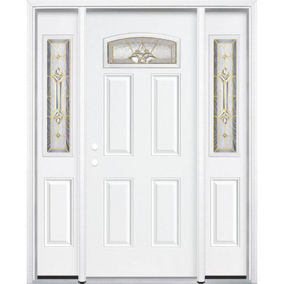 67"x80"x4 9/16" Providence Brass Camber Fan Lite Right Hand Entry Door with Brickmould