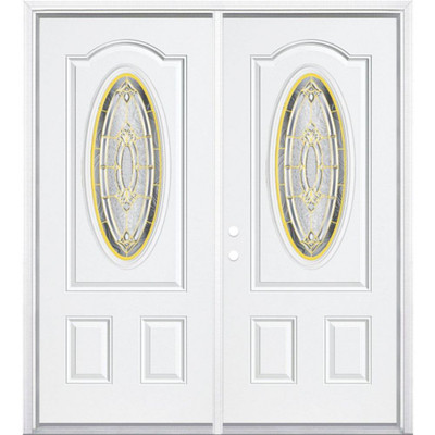 72"x80"x6 9/16" Providence Brass 3/4 Oval Lite Right Hand Entry Door with Brickmould