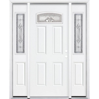 65"x80"x4 9/16" Providence Nickel Camber Fan Lite Left Hand Entry Door with Brickmould