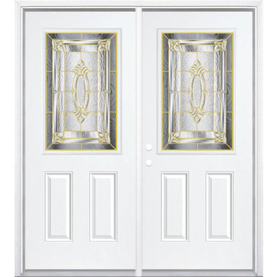 64"x80"x4 9/16" Providence Brass Half Lite Right Hand Entry Door with Brickmould