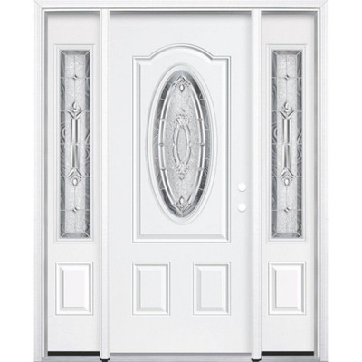67"x80"x4 9/16" Providence Nickel 3/4 Oval Lite Left Hand Entry Door with Brickmould