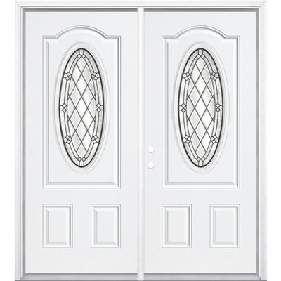 64"x80"x4 9/16" Halifax Antique Black 3/4 Oval Lite Right Hand Entry Door with Brickmould