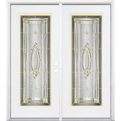 68"x80"x6 9/16" Providence Brass Full Lite Left Hand Entry Door with Brickmould