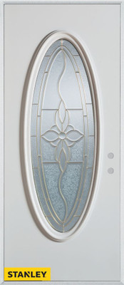 Traditional Patina Oval Lite White 34 In. x 80 In. Steel Entry Door - Left Inswing