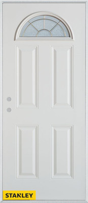 Geometric Fanlite 4-Panel White 32 In. x 80 In. Steel Entry Door - Right Inswing