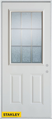 Geometric Glue Chip Zinc 1/2 Lite 2-Panel Pre-Finished White 32 In. x 80 In. Steel Entry Door - Left Inswing