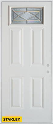 Art Deco Rectangular Lite 4-Panel White 36 In. x 80 In. Steel Entry Door - Left Inswing