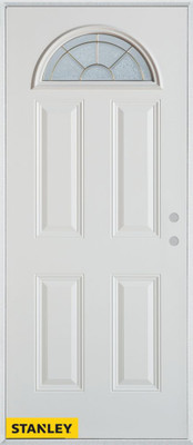 Geometric Zinc Fanlite 4-Panel White 34 In. x 80 In. Steel Entry Door - Left Inswing