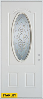 Traditional Zinc 3/4 Oval Lite 2-Panel White 36 In. x 80 In. Steel Entry Door - Left Inswing