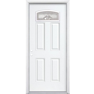 36 In. x 80 In. x 6 9/16 In. Providence Nickel Camber Fan Lite Right Hand Entry Door with Brickmould