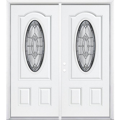 64"x80"x4 9/16" Providence Antique Black 3/4 Oval Lite Right Hand Entry Door with Brickmould