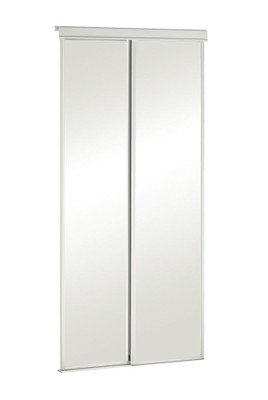 60 Inch White Framed Mirrored Sliding Door