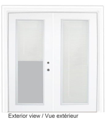Steel Garden Door-Internal Mini Blinds-6 Ft. x 82.375 In. Pre-Finish White - Left Hand