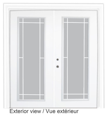 Steel Garden Door-Prairie Style Grill-6 Ft. x 82.375 In. Pre-Finished White Lowe Argon-Right Hand