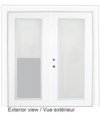 Steel Garden Door-Internal Mini Blinds-5 Ft. x 82.375 In. Pre-Finish White - Right Hand