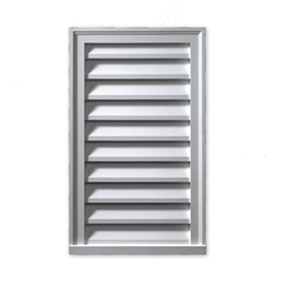 25 Inch x 37 Inch x 2 Inch Polyurethane Decorative Rectangle Vertical Louver Gable Grill Vent with Trim