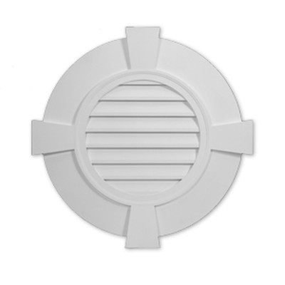 38 Inch x 2-3/8 Inch Polyurethane Decorative Round Louver Gable Grill Vent with Flat Trim and Keystone