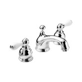 Hampton 8 Inch Widespread 2-Handle Low-Arc Bathroom Faucet in Chrome with Porcelain Levers