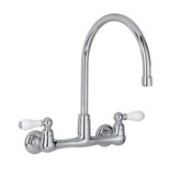 Heritage 2-Handle Wall-Mount Kitchen Faucet in Polished Chrome with Gooseneck Spout