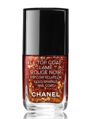 Chanel CHANEL LE TOP COAT LAMÉ ROUGE NOIR <br> GOLD SPARKLE NAIL COAT - ROUGE NOIR