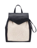 Loeffler Randall Shearling Leather Backpack - BLACK/NATURAL