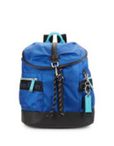 Calvin Klein Faux Leather-Accented Nylon Backpack - BLUE