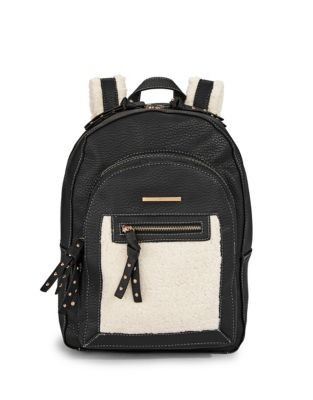 Kensie Faux Shearling Trimmed Backpack - BLACK COMBO