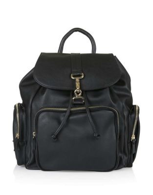 Topshop Faux Leather Pocket Backpack - BLACK