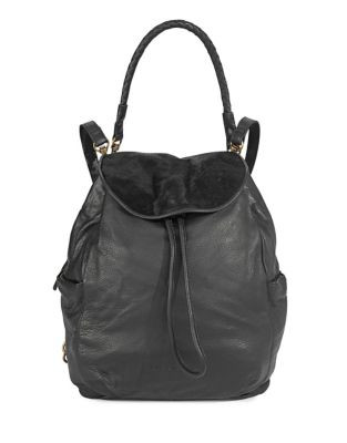 Liebeskind Ida Leather and Calf Hair Backpack - BLACK