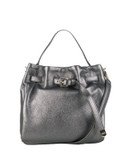 Cole Haan Expanded Leather Bucket Bag - DARK SILVER